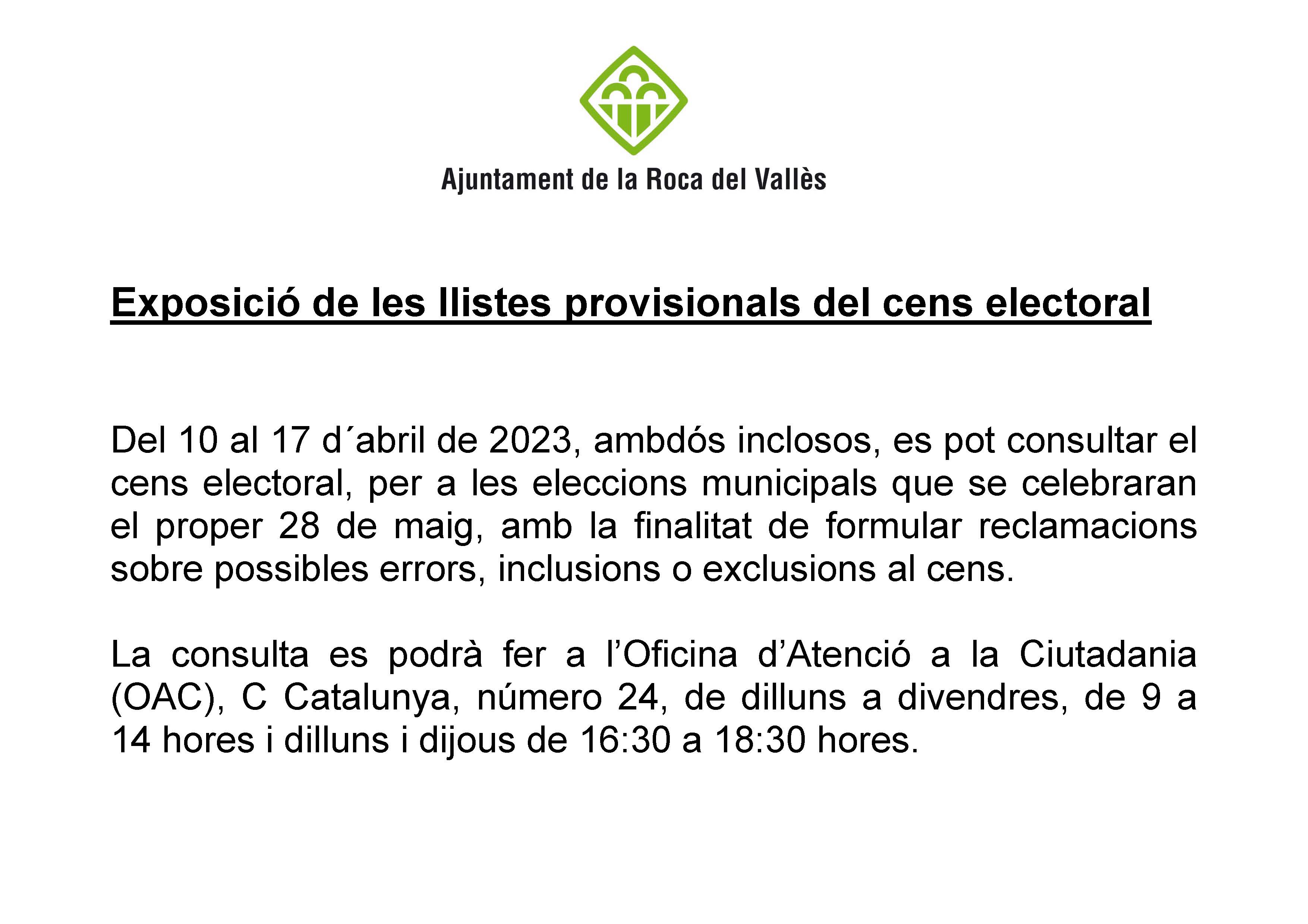 Llistes provisionals cens electoral