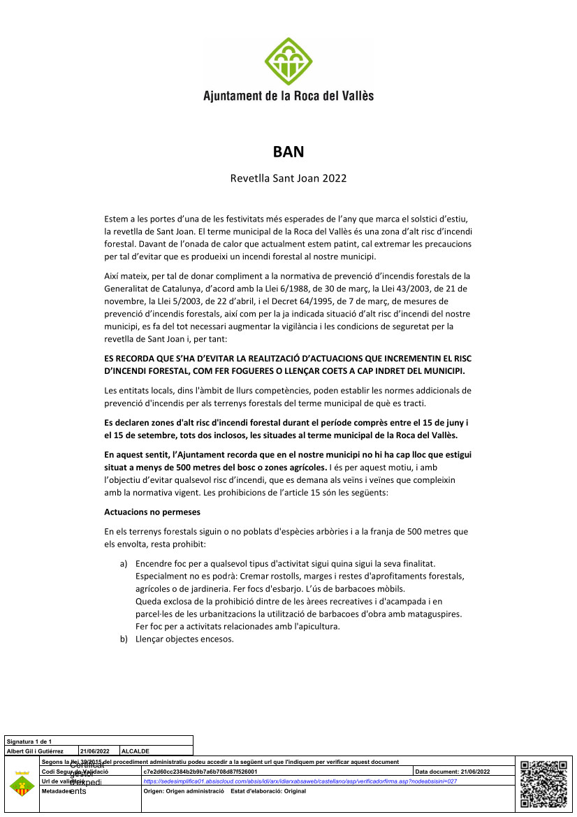 BAN municipal: limitació del llançament de petards